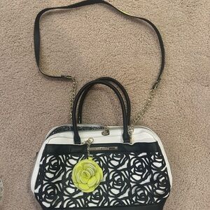 Betsey Johnson Black, cream & Yellow Floral Shoulder Bag eclectic coquette funky